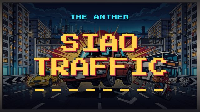Cover art for the track Siao Traffic, in the game's inked arcade comic style