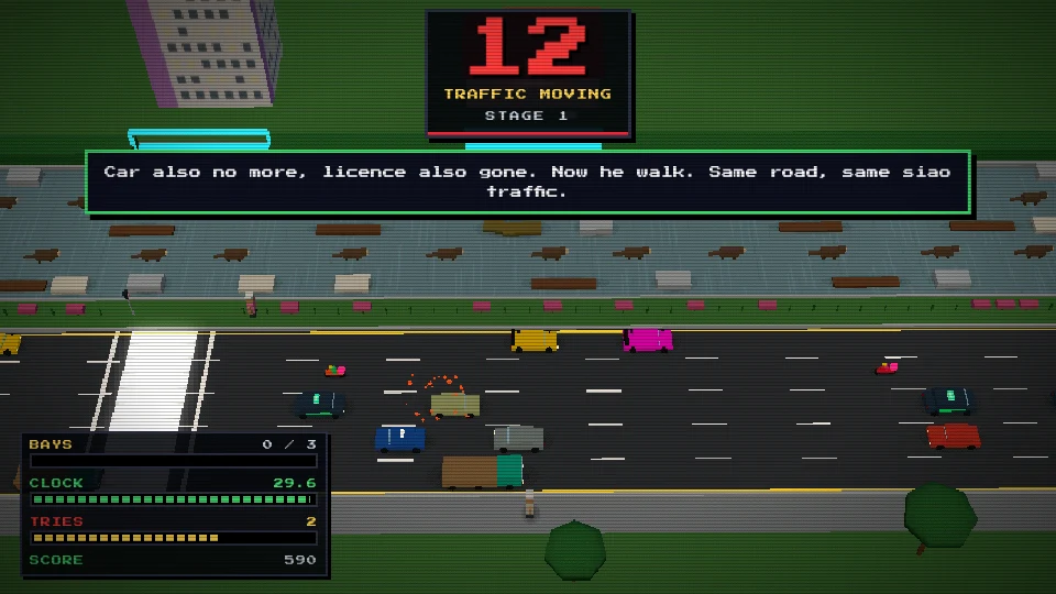 The Jaywalk(k)ing street seen side-on, with lanes of traffic running across the screen