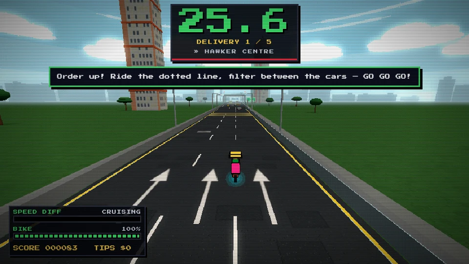 The Lane Splitting HUD with a delivery countdown clock