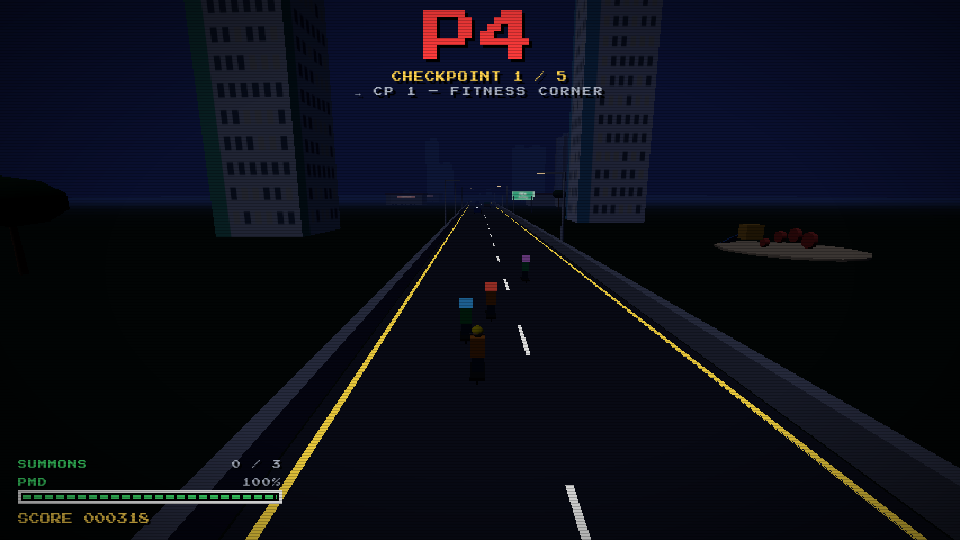 The PMD Grand Prix HUD: race position at the top with the next checkpoint below it, and summons and PMD-condition readouts at the bottom left