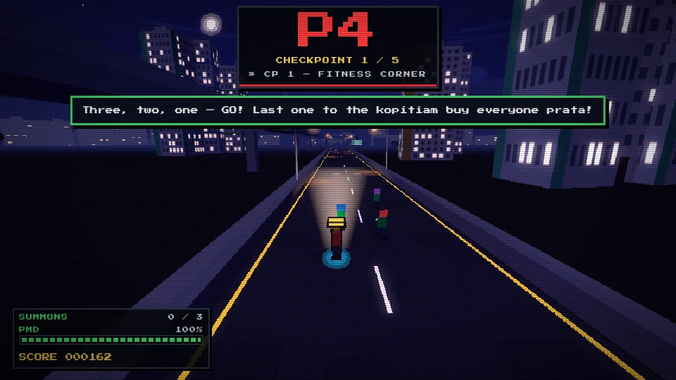 The PMD Grand Prix HUD with race position and next checkpoint